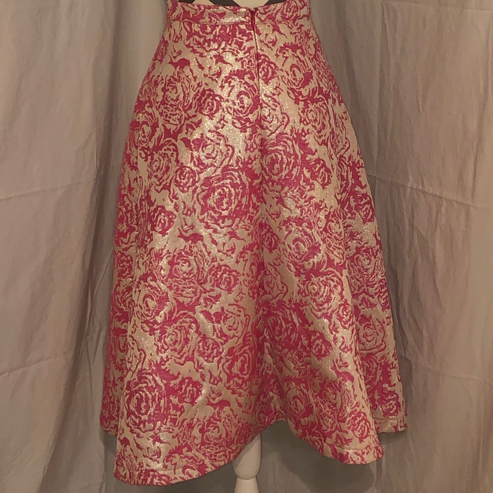 Gold metallic w/ rose embroidery tea length skirt